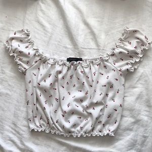 White crop top with red roses